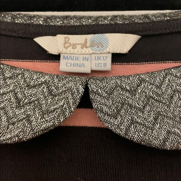 Boden Women’s Longsleeve Brown/Pink Stripe Peter Pan Collar Knit Top 8 EUC - Picture 6 of 10